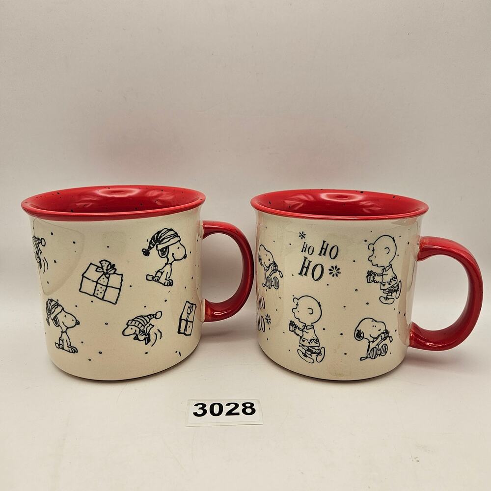 LOT OF 2 - GIBSON OVERSEAS PEANUTS MUG CREAM WHITE RED NWOT